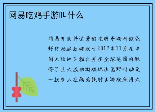 网易吃鸡手游叫什么